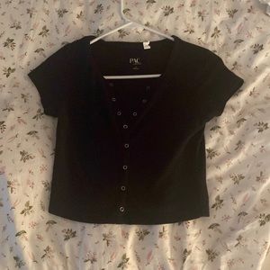 Black Button Crop Top